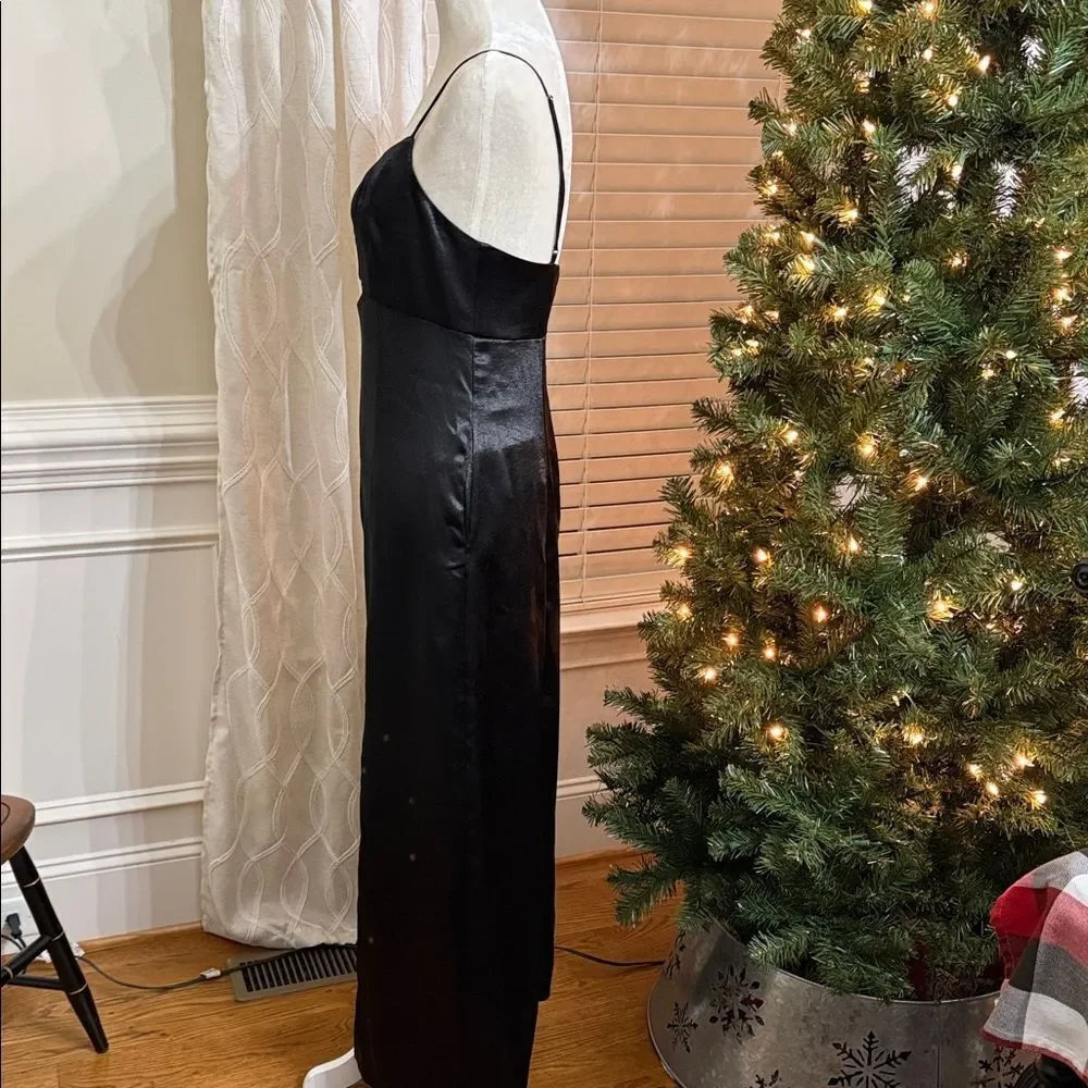 Free People Satin Cutout Jumpsuit Black Wide Leg Size 8 NWT